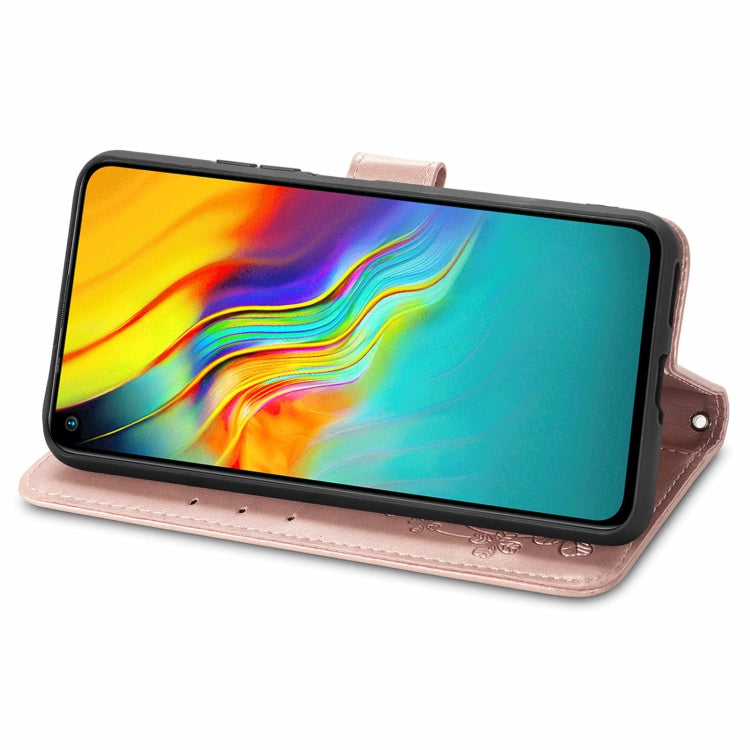 For Infinix Hot 9 Four-leaf Clasp Embossed Buckle Mobile Phone Protection Leather Case with Lanyard & Card Slot & Wallet & Bracket Function