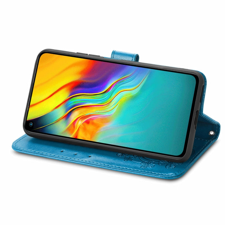 For Infinix Hot 9 Four-leaf Clasp Embossed Buckle Mobile Phone Protection Leather Case with Lanyard & Card Slot & Wallet & Bracket Function