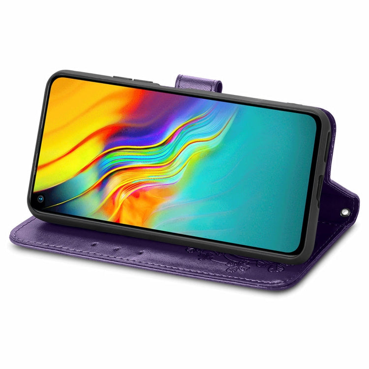 For Infinix Hot 9 Four-leaf Clasp Embossed Buckle Mobile Phone Protection Leather Case with Lanyard & Card Slot & Wallet & Bracket Function