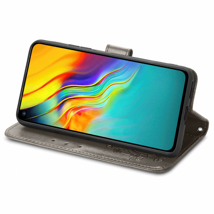 For Infinix Hot 9 Four-leaf Clasp Embossed Buckle Mobile Phone Protection Leather Case with Lanyard & Card Slot & Wallet & Bracket Function