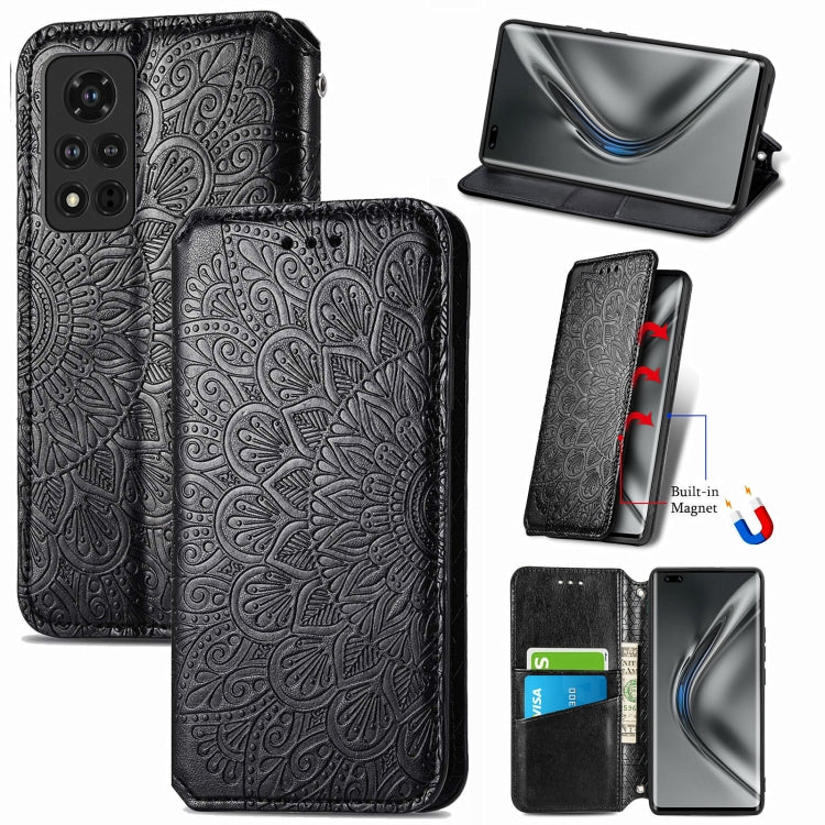 For Honor V40 5G Blooming Mandala Embossed Pattern Magnetic Horizontal Flip Leather Case with Holder & Card Slots & Wallet
