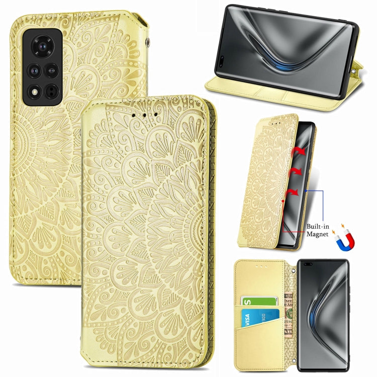 For Honor V40 5G Blooming Mandala Embossed Pattern Magnetic Horizontal Flip Leather Case with Holder & Card Slots & Wallet