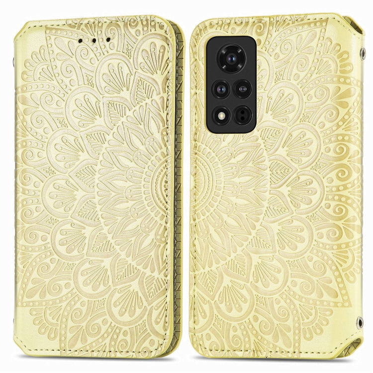 For Honor V40 5G Blooming Mandala Embossed Pattern Magnetic Horizontal Flip Leather Case with Holder & Card Slots & Wallet