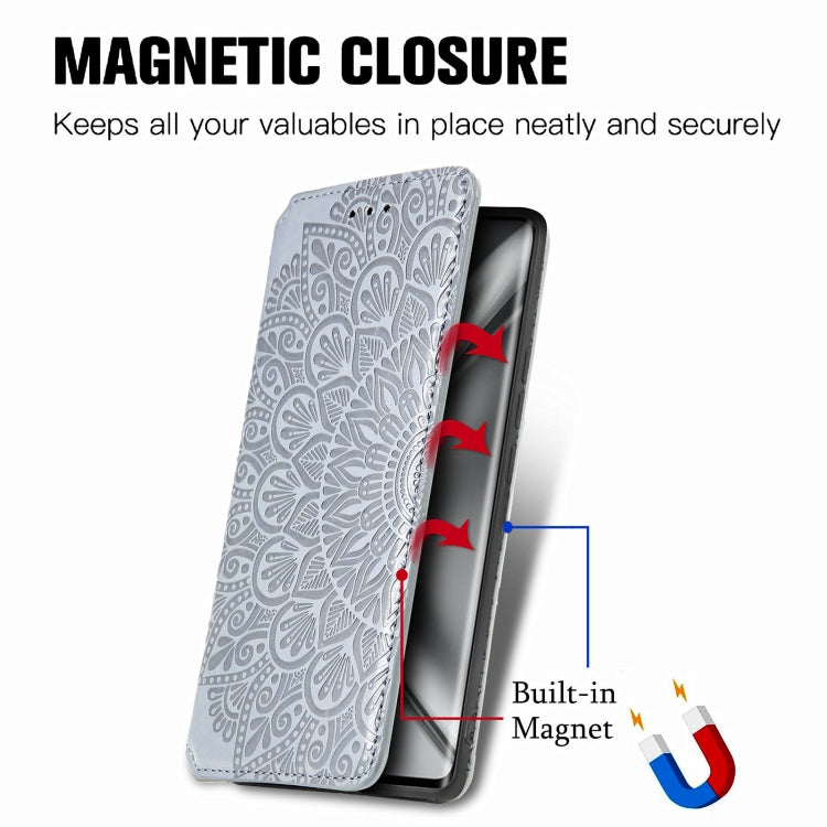 For Honor V40 5G Blooming Mandala Embossed Pattern Magnetic Horizontal Flip Leather Case with Holder & Card Slots & Wallet