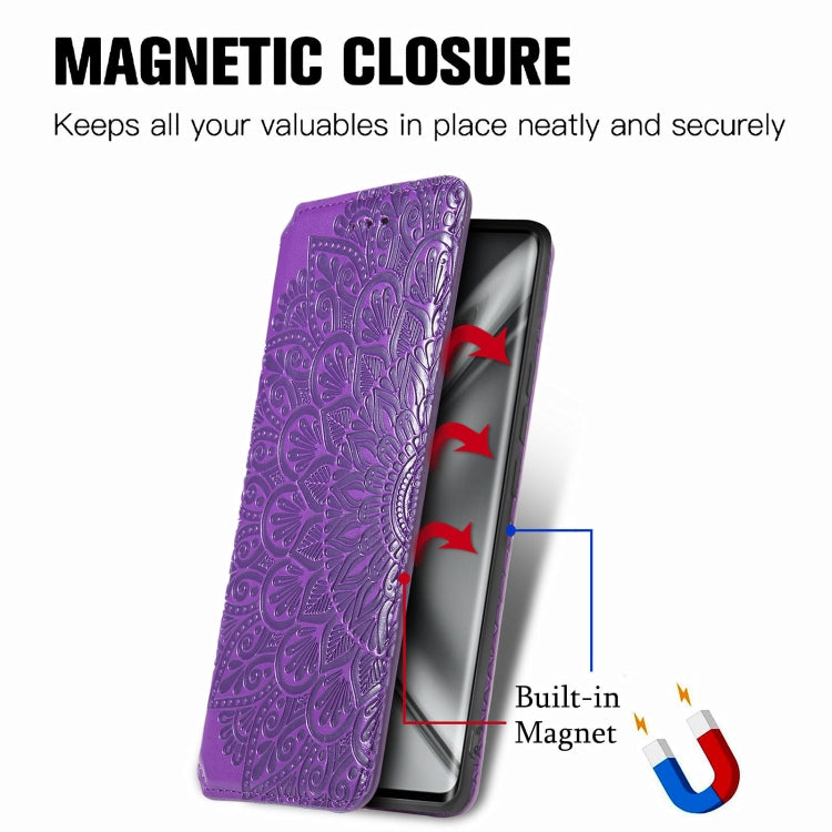 For Honor V40 5G Blooming Mandala Embossed Pattern Magnetic Horizontal Flip Leather Case with Holder & Card Slots & Wallet