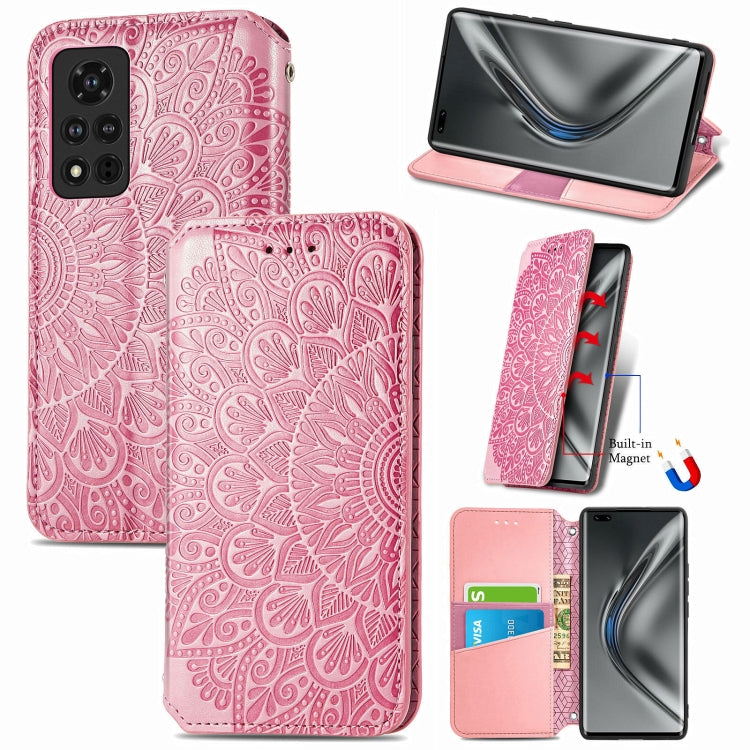For Honor V40 5G Blooming Mandala Embossed Pattern Magnetic Horizontal Flip Leather Case with Holder & Card Slots & Wallet