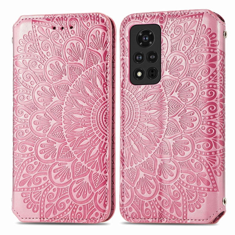 For Honor V40 5G Blooming Mandala Embossed Pattern Magnetic Horizontal Flip Leather Case with Holder & Card Slots & Wallet