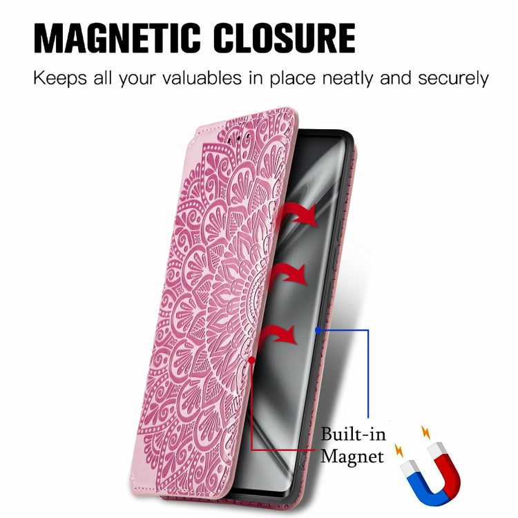 For Honor V40 5G Blooming Mandala Embossed Pattern Magnetic Horizontal Flip Leather Case with Holder & Card Slots & Wallet