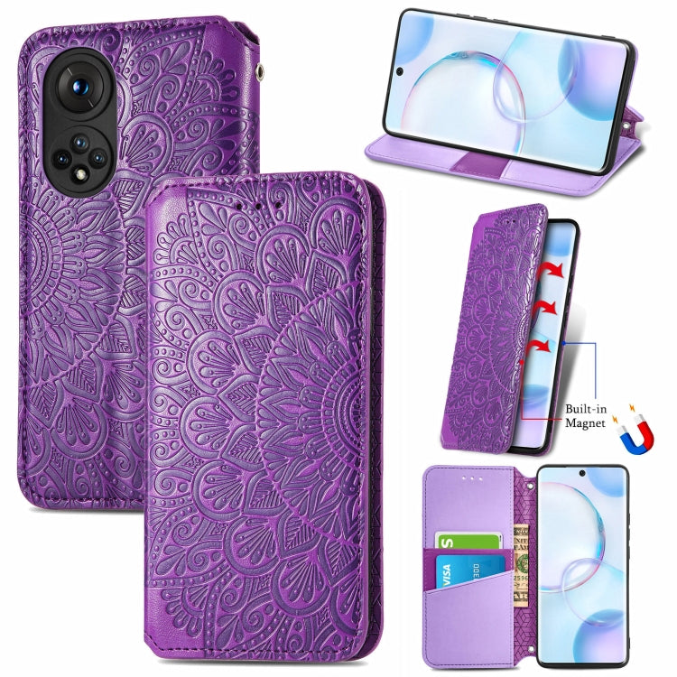 For Honor 50 Blooming Mandala Embossed Pattern Magnetic Horizontal Flip Leather Case with Holder & Card Slots & Wallet