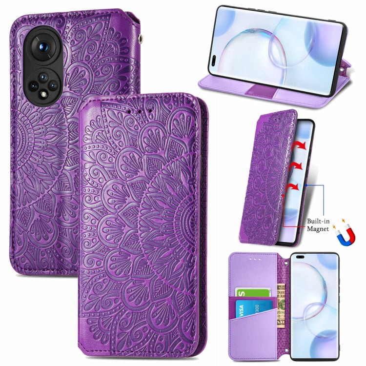 For Honor 50 Pro Blooming Mandala Embossed Pattern Magnetic Horizontal Flip Leather Case with Holder & Card Slots & Wallet
