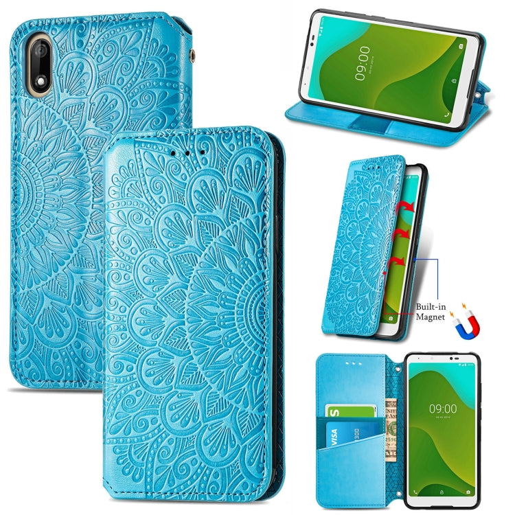 For Wiko Jerry 4 Blooming Mandala Embossed Pattern Magnetic Horizontal Flip Leather Case with Holder & Card Slots & Wallet
