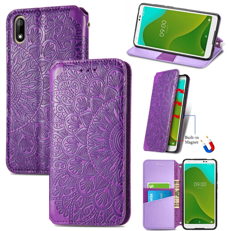 For Wiko Jerry 4 Blooming Mandala Embossed Pattern Magnetic Horizontal Flip Leather Case with Holder & Card Slots & Wallet