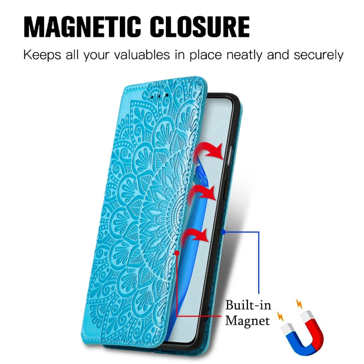 For OnePlus 9R Blooming Mandala Embossed Pattern Magnetic Horizontal Flip Leather Case with Holder & Card Slots & Wallet