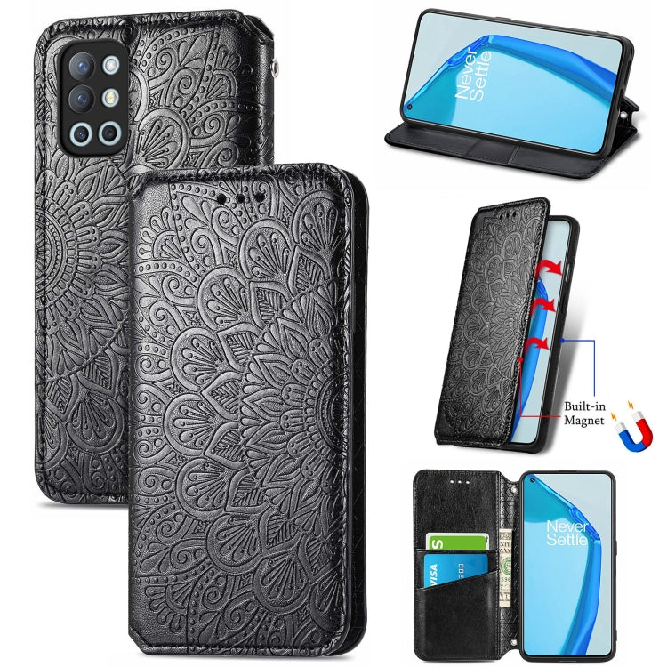 For OnePlus 9R Blooming Mandala Embossed Pattern Magnetic Horizontal Flip Leather Case with Holder & Card Slots & Wallet