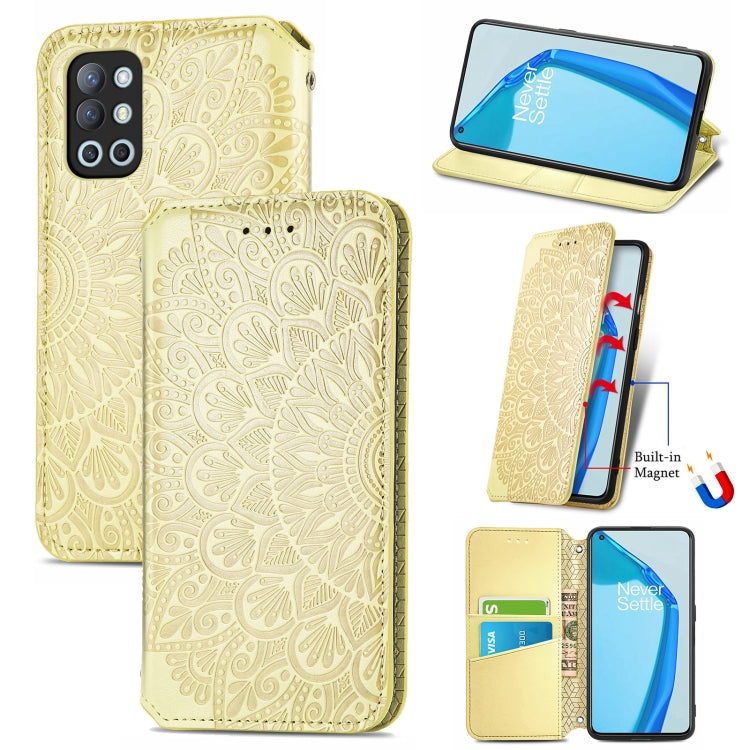 For OnePlus 9R Blooming Mandala Embossed Pattern Magnetic Horizontal Flip Leather Case with Holder & Card Slots & Wallet