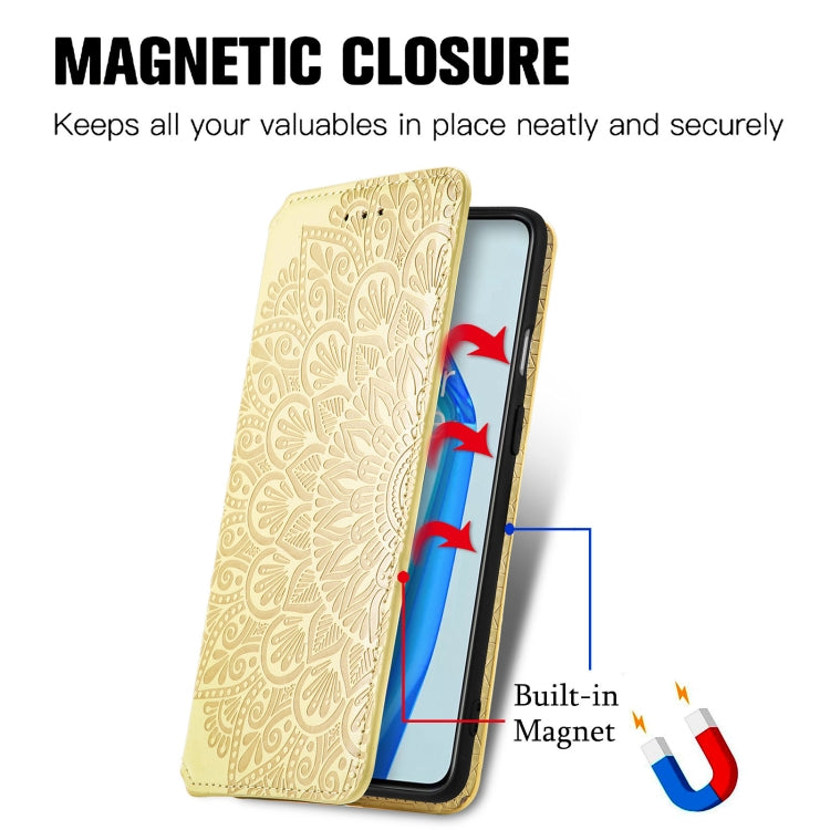 For OnePlus 9R Blooming Mandala Embossed Pattern Magnetic Horizontal Flip Leather Case with Holder & Card Slots & Wallet