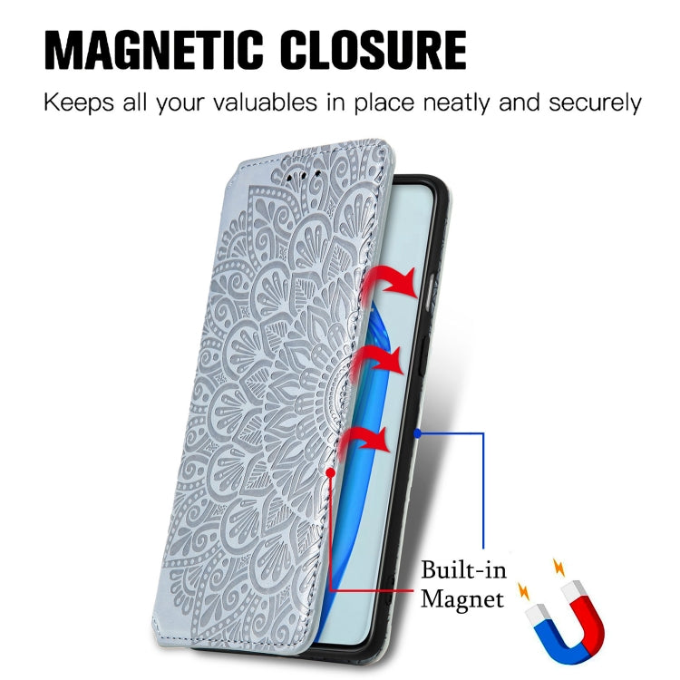 For OnePlus 9R Blooming Mandala Embossed Pattern Magnetic Horizontal Flip Leather Case with Holder & Card Slots & Wallet