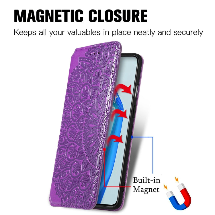 For OnePlus 9R Blooming Mandala Embossed Pattern Magnetic Horizontal Flip Leather Case with Holder & Card Slots & Wallet