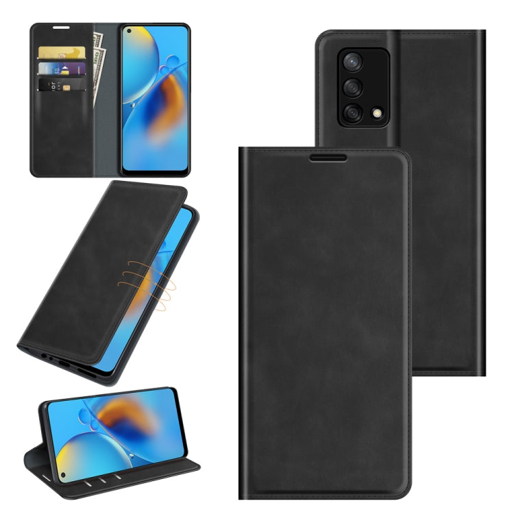 For OPPO F19 / A74 4G Retro-skin Business Magnetic Suction Leather Case with Holder & Card Slots & Wallet