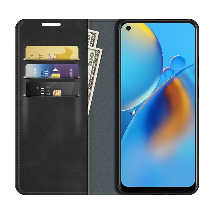 For OPPO F19 / A74 4G Retro-skin Business Magnetic Suction Leather Case with Holder & Card Slots & Wallet