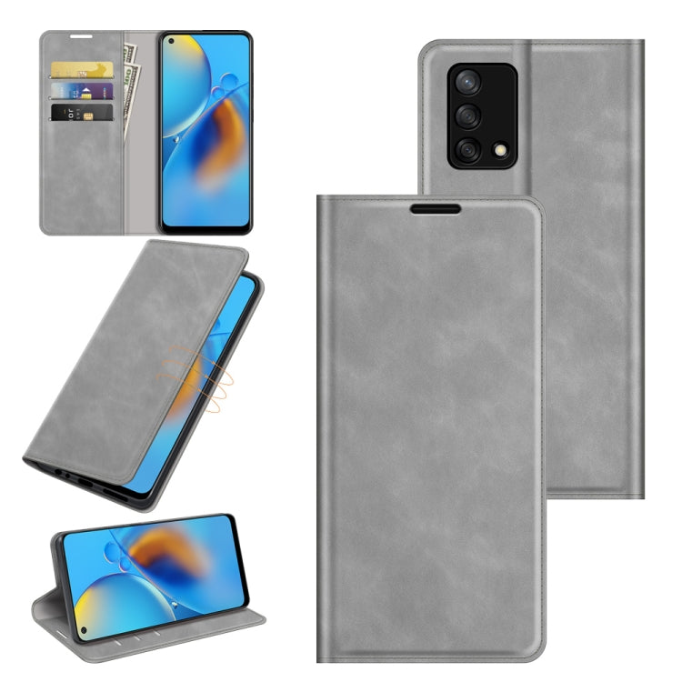 For OPPO F19 / A74 4G Retro-skin Business Magnetic Suction Leather Case with Holder & Card Slots & Wallet