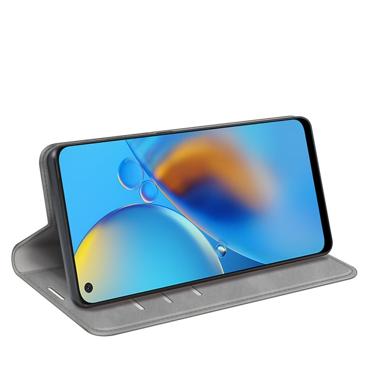 For OPPO F19 / A74 4G Retro-skin Business Magnetic Suction Leather Case with Holder & Card Slots & Wallet