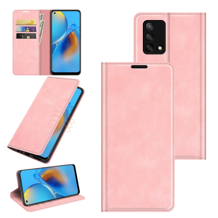 For OPPO F19 / A74 4G Retro-skin Business Magnetic Suction Leather Case with Holder & Card Slots & Wallet