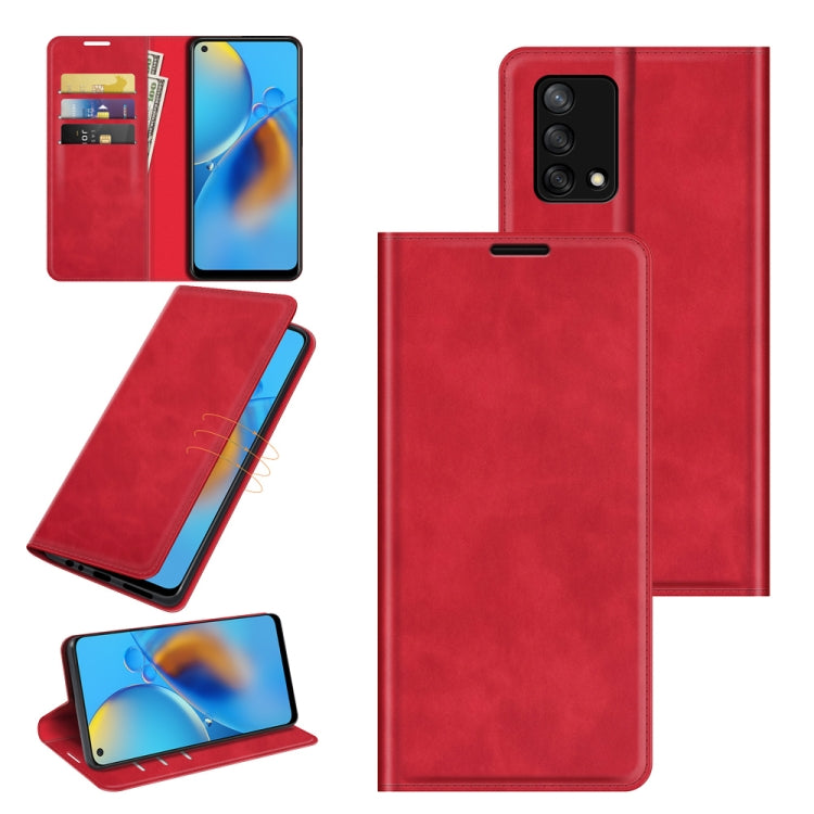 For OPPO F19 / A74 4G Retro-skin Business Magnetic Suction Leather Case with Holder & Card Slots & Wallet