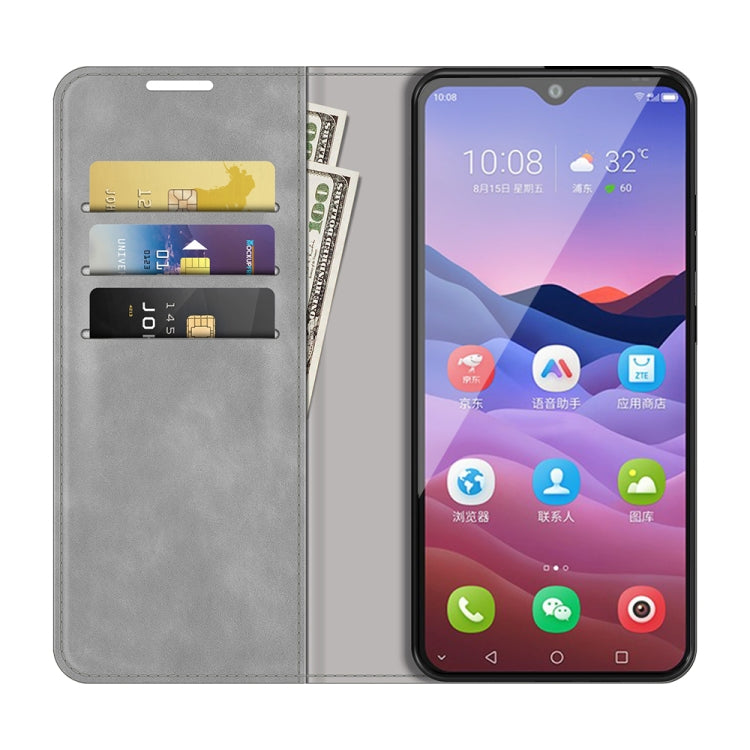 For ZTE Blade V2020 Smart Retro-skin Business Magnetic Suction Leather Case with Holder & Card Slots & Wallet