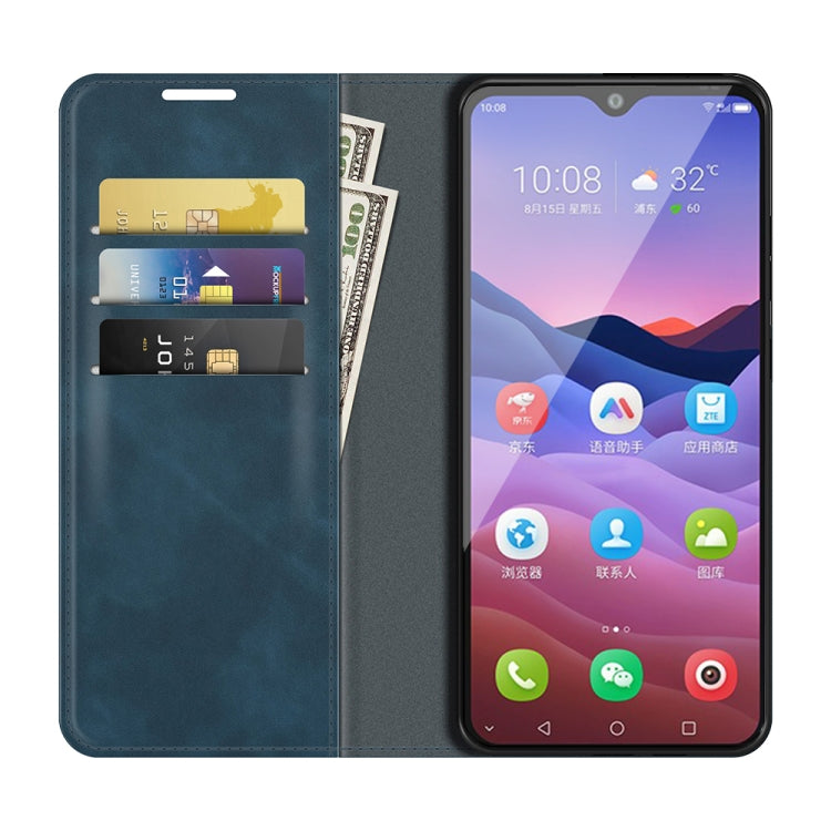 For ZTE Blade V2020 Smart Retro-skin Business Magnetic Suction Leather Case with Holder & Card Slots & Wallet