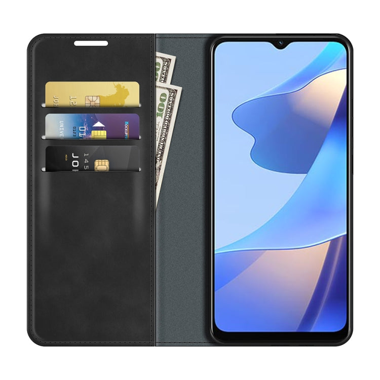 For OPPO A16 Retro-skin Business Magnetic Suction Leather Case with Holder & Card Slots & Wallet
