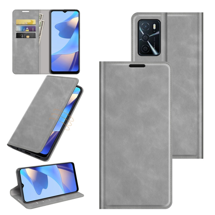 For OPPO A16 Retro-skin Business Magnetic Suction Leather Case with Holder & Card Slots & Wallet