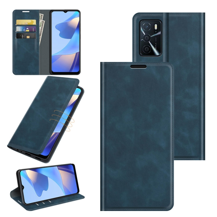 For OPPO A16 Retro-skin Business Magnetic Suction Leather Case with Holder & Card Slots & Wallet