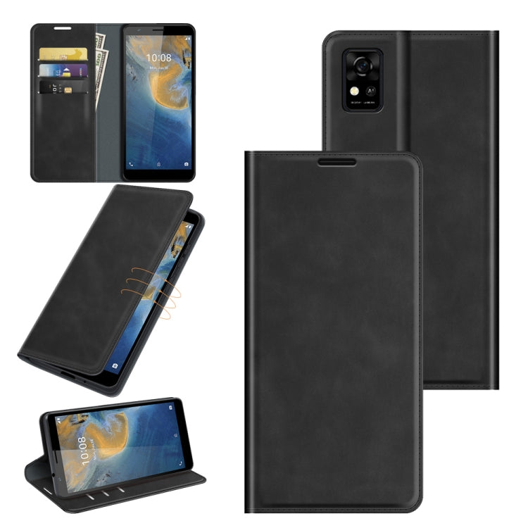 For ZTE Blade A31 Retro-skin Business Magnetic Suction Leather Case with Holder & Card Slots & Wallet