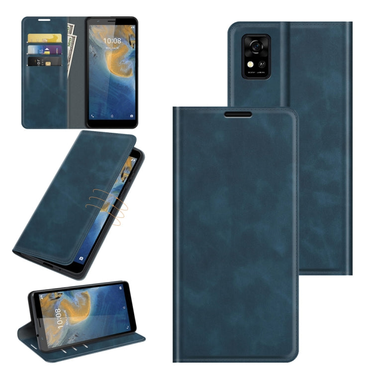 For ZTE Blade A31 Retro-skin Business Magnetic Suction Leather Case with Holder & Card Slots & Wallet