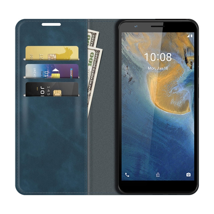 For ZTE Blade A31 Retro-skin Business Magnetic Suction Leather Case with Holder & Card Slots & Wallet