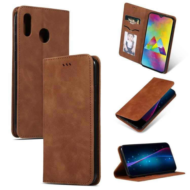 Retro Skin Feel Business Magnetic Horizontal Flip Leather Case for Samsung Galaxy M20