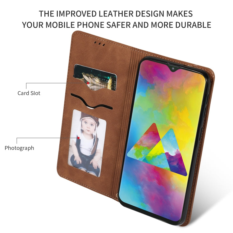 Retro Skin Feel Business Magnetic Horizontal Flip Leather Case for Samsung Galaxy M20