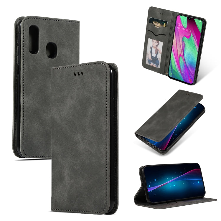 Retro Skin Feel Business Magnetic Horizontal Flip Leather Case for Samsung Galaxy A40