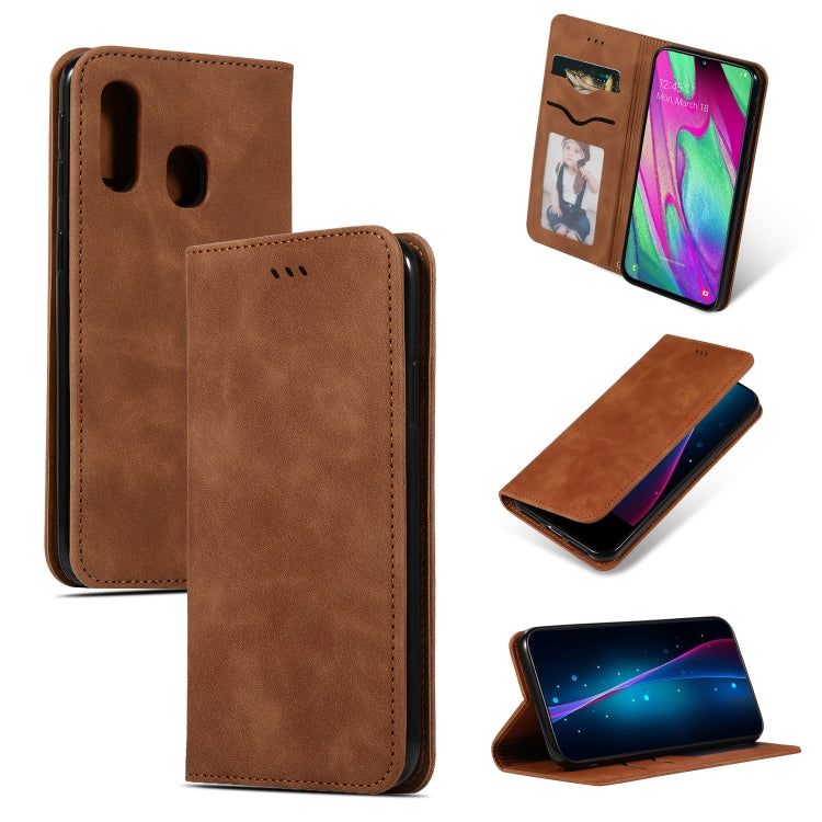 Retro Skin Feel Business Magnetic Horizontal Flip Leather Case for Samsung Galaxy A40