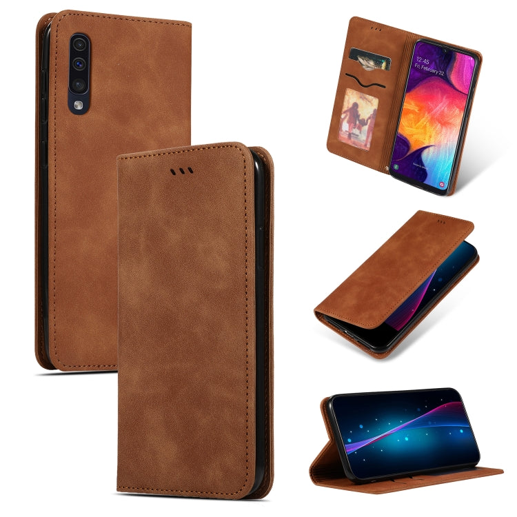Retro Skin Feel Business Magnetic Horizontal Flip Leather Case for Galaxy A50/A30S/A505/A50S