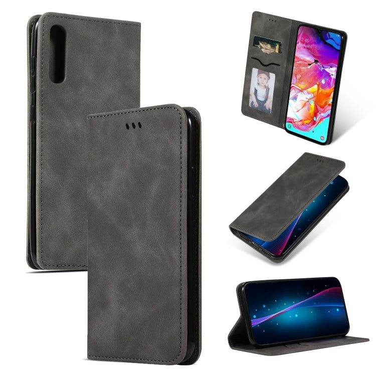 Retro Skin Feel Business Magnetic Horizontal Flip Leather Case for Samsung Galaxy A70