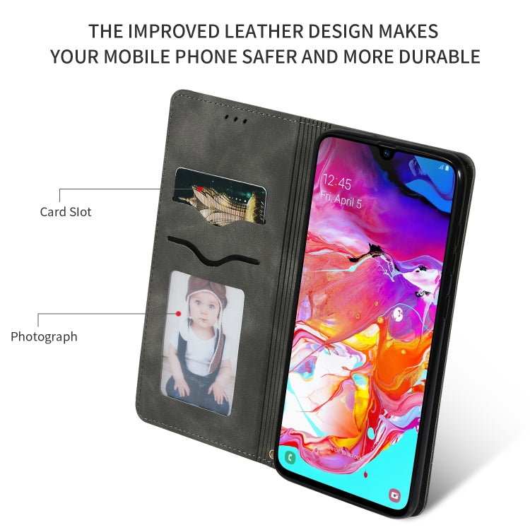 Retro Skin Feel Business Magnetic Horizontal Flip Leather Case for Samsung Galaxy A70