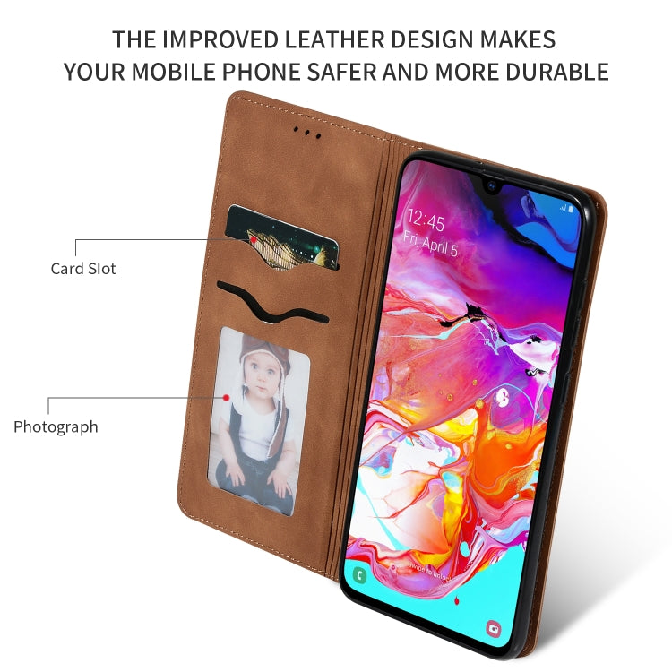 Retro Skin Feel Business Magnetic Horizontal Flip Leather Case for Samsung Galaxy A70