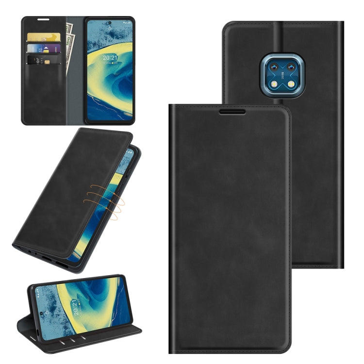 For Nokia XR20 Retro-skin Business Magnetic Suction Leather Case with Holder & Card Slots & Wallet