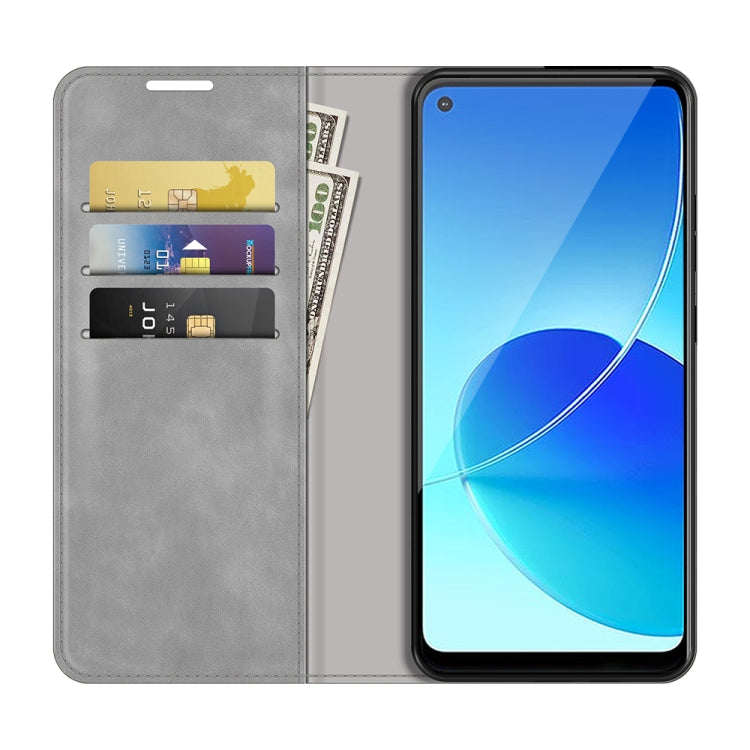 For OPPO Reno6 ZRetro-skin Business Magnetic Suction Leather Case with Holder & Card Slots & Wallet