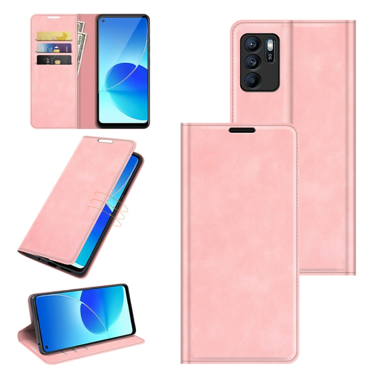 For OPPO Reno6 ZRetro-skin Business Magnetic Suction Leather Case with Holder & Card Slots & Wallet