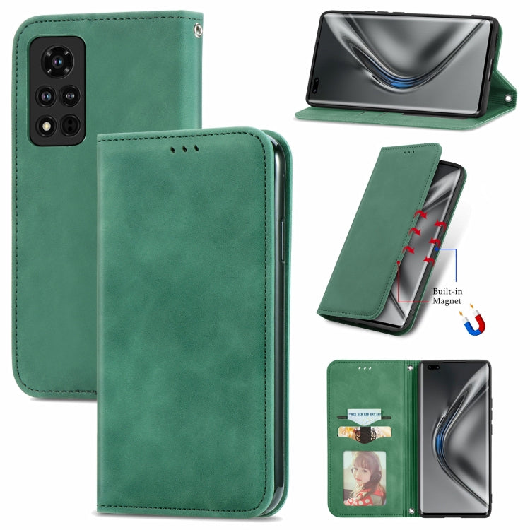 For Honor V40 5G Retro Skin Feel Business Magnetic Horizontal Flip Leather Case with Holder & Card Slots & Wallet & Photo Frame