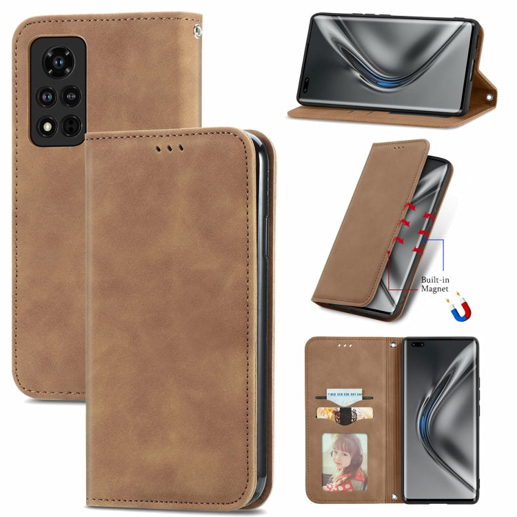For Honor V40 5G Retro Skin Feel Business Magnetic Horizontal Flip Leather Case with Holder & Card Slots & Wallet & Photo Frame