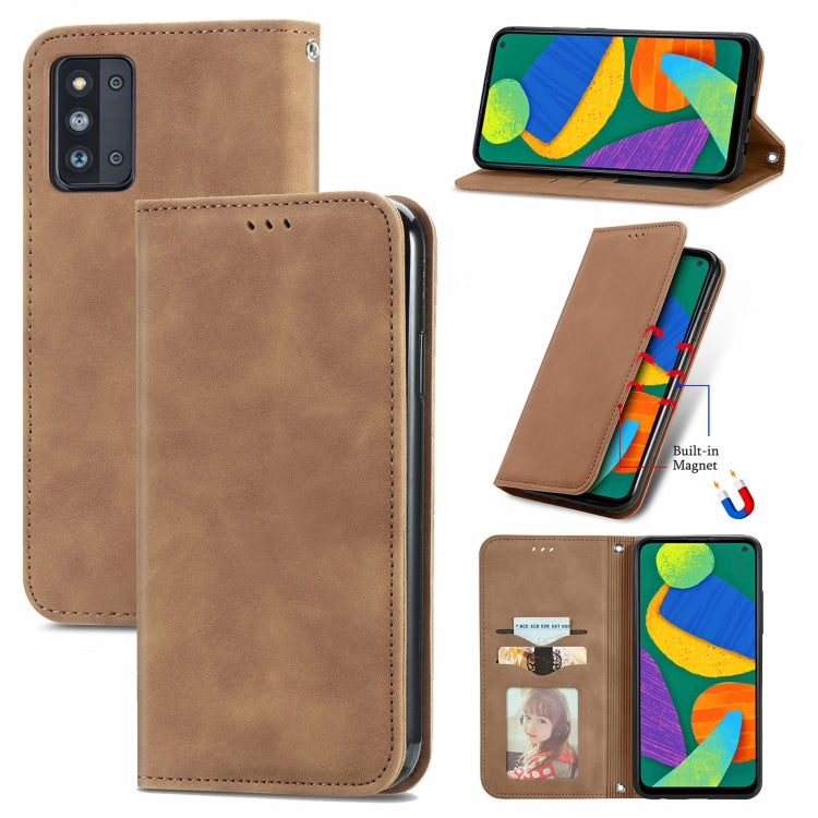 For Samsung Galaxy F52 Retro Skin Feel Business Magnetic Horizontal Flip Leather Case with Holder & Card Slots & Wallet & Photo Frame